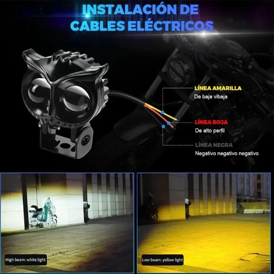 21W Motorcycle Headlight Design Dual Color 4 Modes Auxiliary Spotlights Waterproof Motorbike Scooter Fog Lamp Running Lights