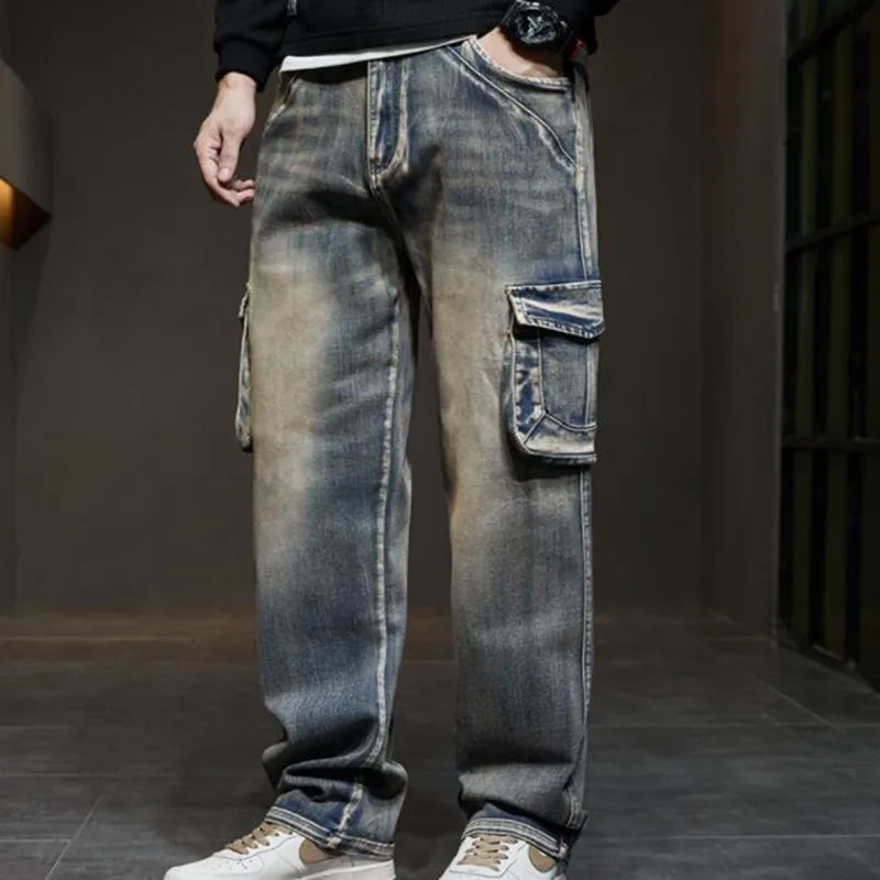 

Men's Jeans Men Hiphop Baggy Denim Pants Leisure Cargo Trousers Loose Jeans Mens Bottoms Clothing