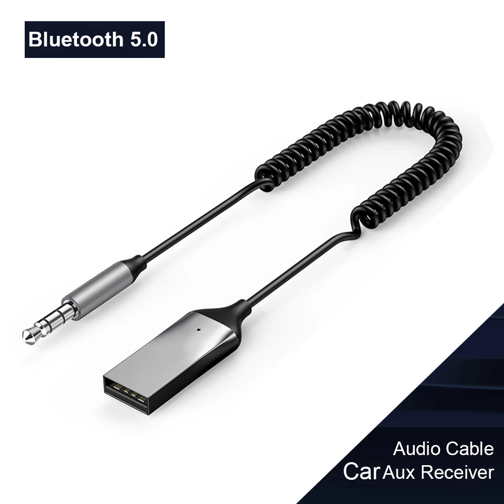 차량용 오디오 음악 마이크 블루투스 Aux 어댑터, USB-3.5mm 잭, 5.0 핸즈프리 키트, 차량용 블루투스 송신기 