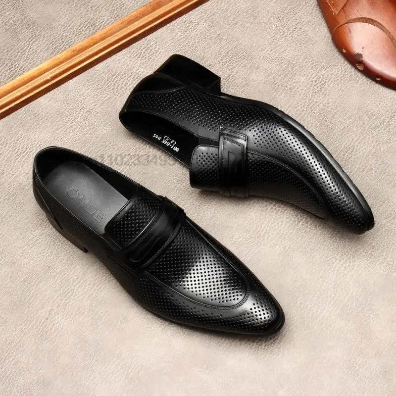 

Classic Italian Style Mens Breathable Loafer Genuine Leather Handcrafted Slip-on Wedding Dress Shoes Party Formal Shoe For Men