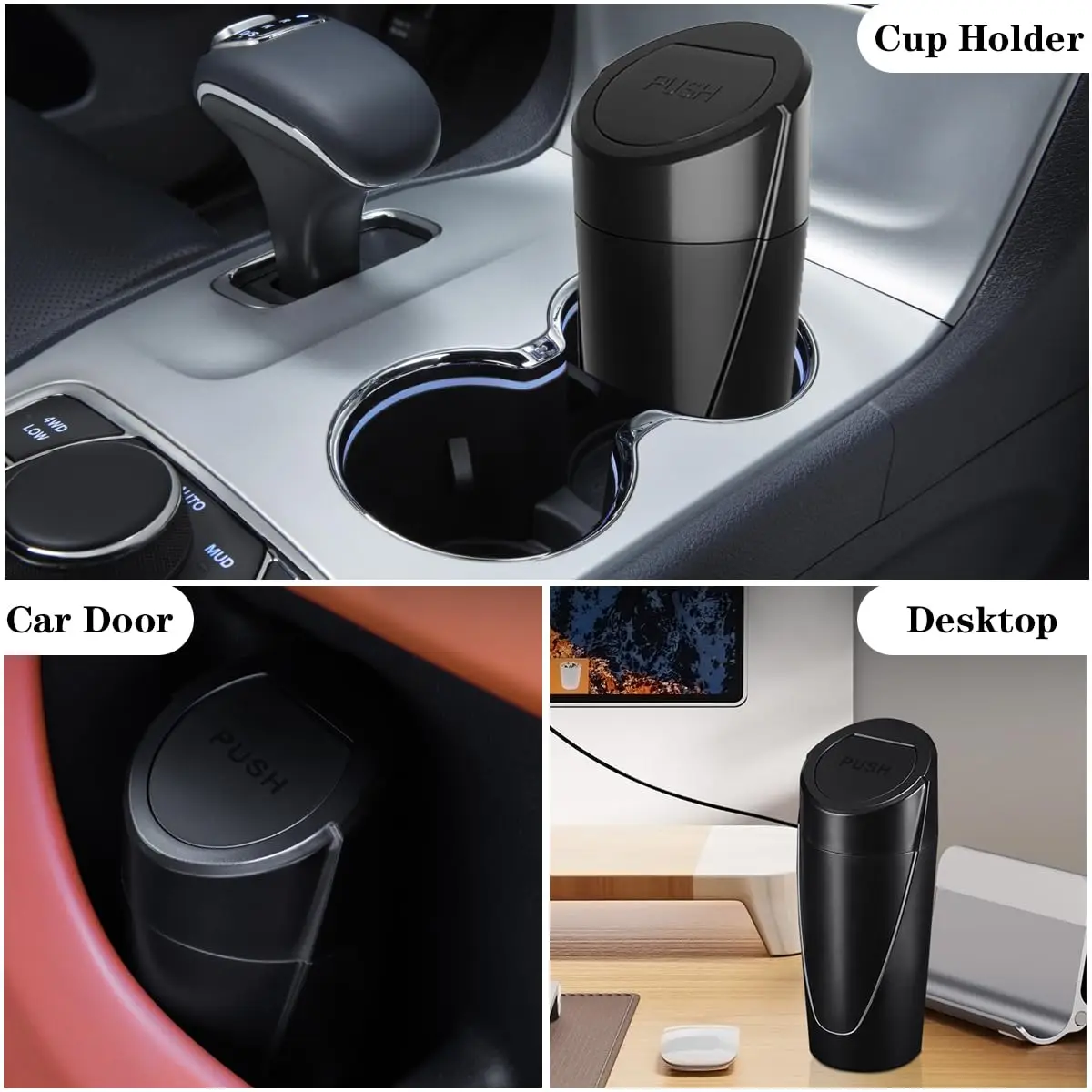 Car Trash Can with Lid Push-Pull Multi-Function Car Trash Can Storage Box Organizer Interior Accessories Suitable for Most Cars