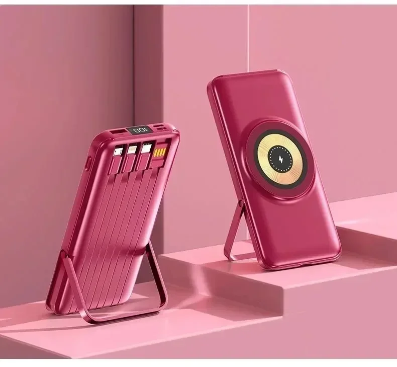 무선 보조배터리, 200000mAh, 빠른 자기 흡입, 휴대용, 내장 케이블, 3 인 1 내구성 모바일 전원 공급 장치