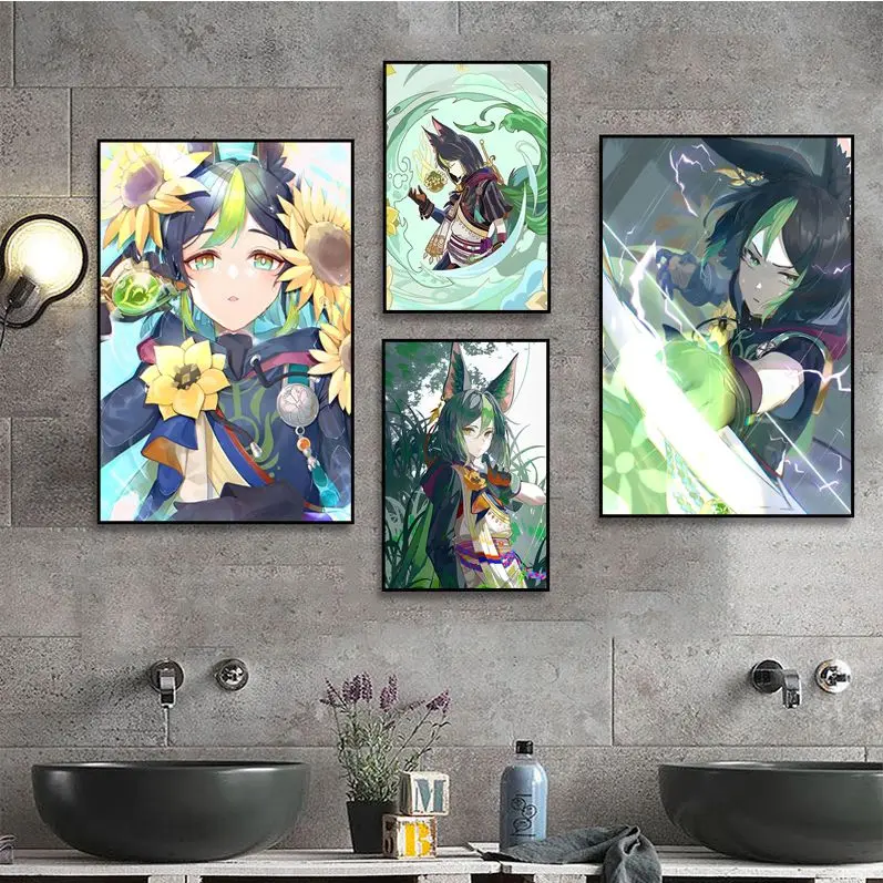 

Genshin Impact Tighnari Self-adhesive Art Poster Vintage Room Home Bar Cafe Decor Vintage Decorative Painting