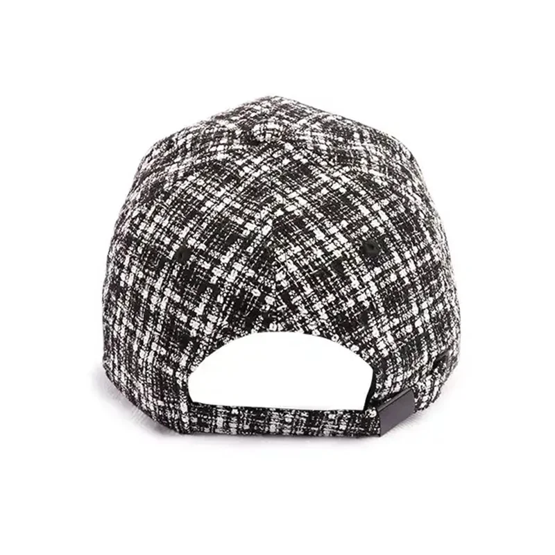 Hot Selling Unisex Fashionable Plaid Baseball Hat Autumn And Winter Tweed Black And White Checkered Baseball Cap