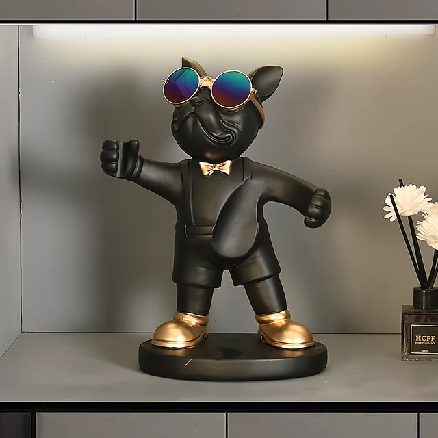 Statue de chien porte-bouteille de vin pour décoration de Table, Animal nordique, décoration de maison, chien dans la chambre, bouledogue français, ornements de salle en résine 5