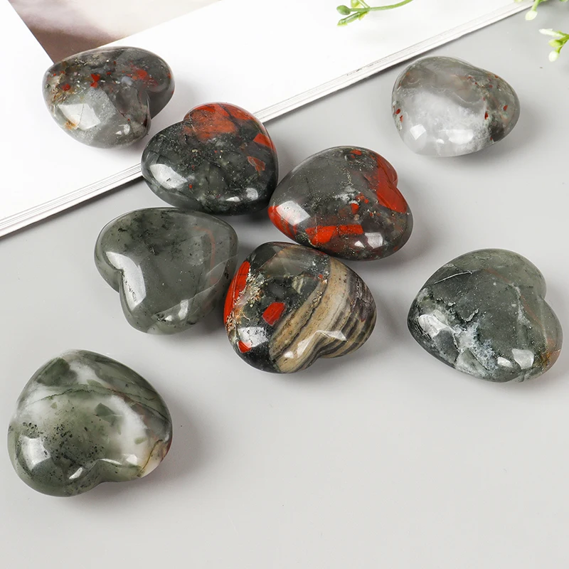 Hand Carved African blooded jasper Heart-shape Stones, Crystal Love Stone, Healing Figurine, Meditation Ornament, Home Decor 4