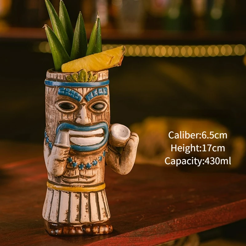 Hawaiian Style Brown Tiki Ceramic Cocktail Mug