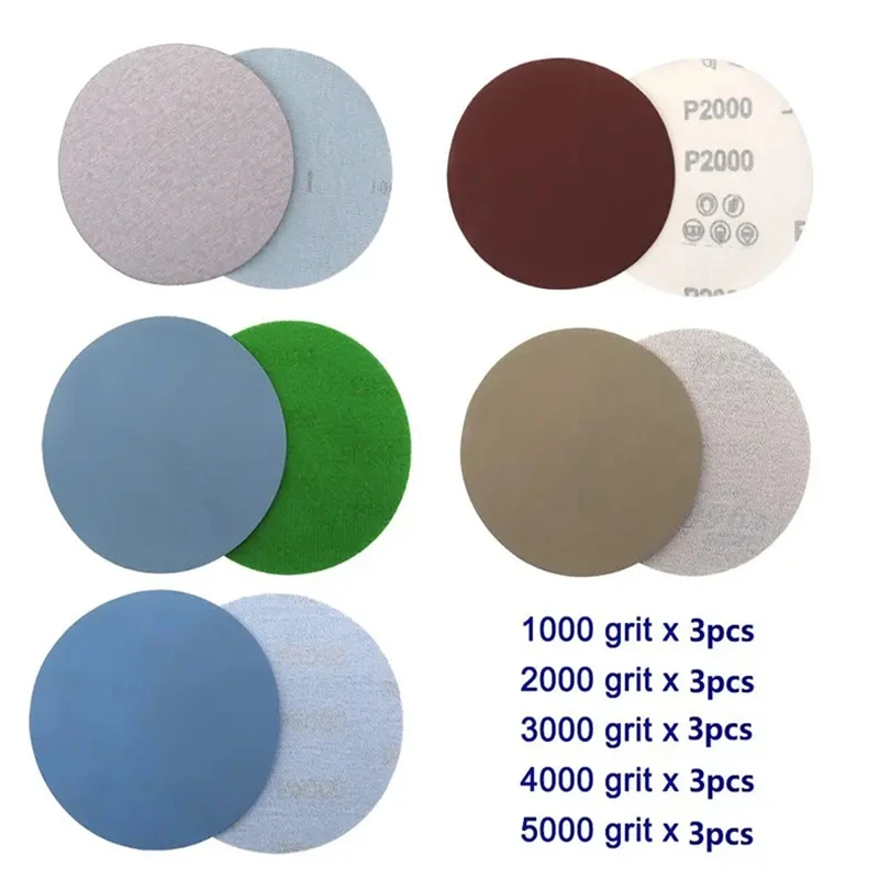 Sanding Discs Sandpaper Round Disk 15PCS 125mm Grit 1000 2000 3000 4000 5000