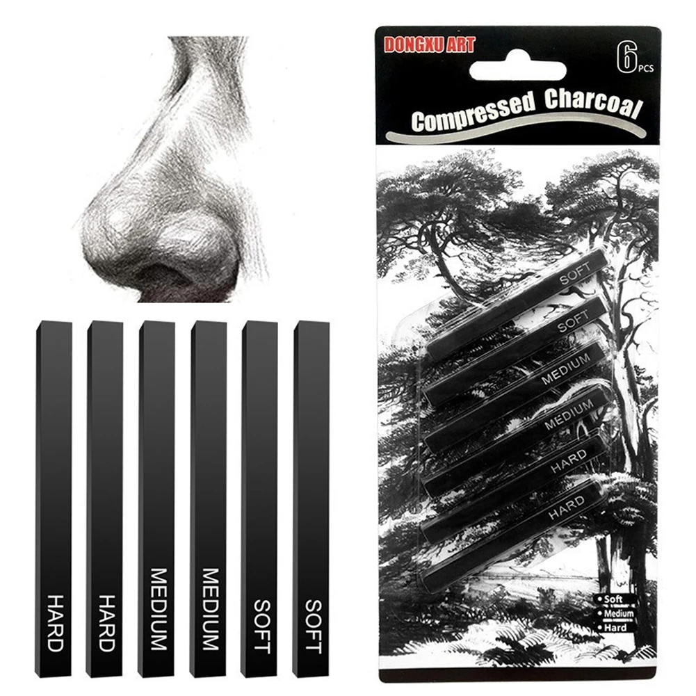 Woodless 압축 숯 두꺼운 버드 나무 숯 스틱 스케치 및 그리기 흑연 연필 아트 페인팅 용품 세트
