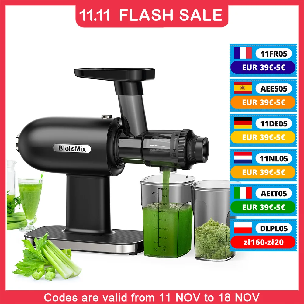 BioloMix Cold Press Juicer Slow Masticating Juicer Machines Reverse Function High Juice Yield Easy to Clean Brush & Quiet fruit juicer