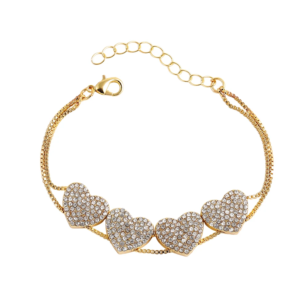 Handmade 18K Gold Plated Love Heart Butterfly Flower Bracelet for Women Double Chains Zircon Evil Eye Bangle Party Gift Jewelry