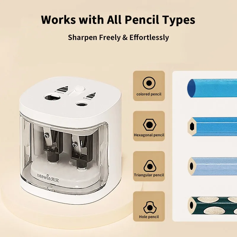 Tenwin 전동 연필깎이 단일 구멍 반자동 연필깎이 학생용 손쉬운 전동/수동 연필깎이 문구류