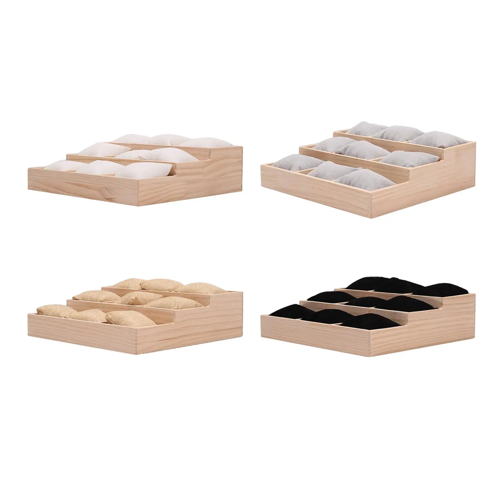 Watch Display Tray Three Layer Ladder Tray Wood Watch Holder Jewelry Organizer for Watches Gifts Necklaces Counter Dresser