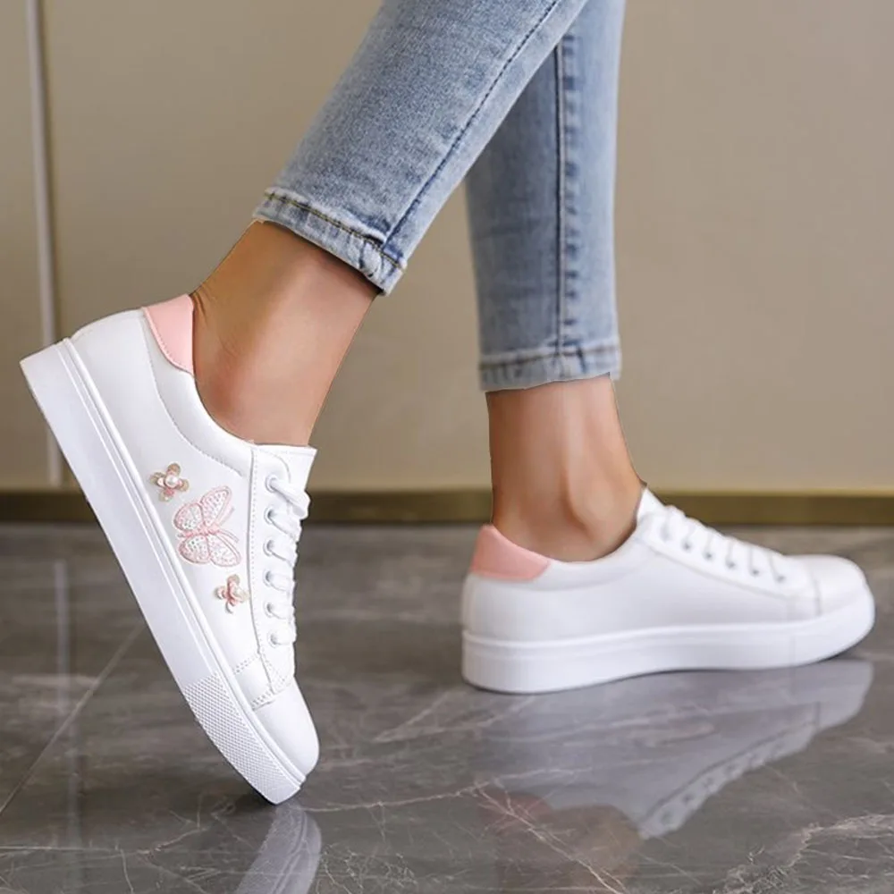 Women's Embroidery Sneakers 2025 Spring New Butterfly Lace