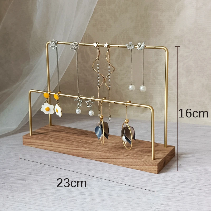 Brass Walnut Jewelry Display Rack Combination Earrings Holder Stud Earrings Hanger Necklace Storage Rack Jewelry Display Stand