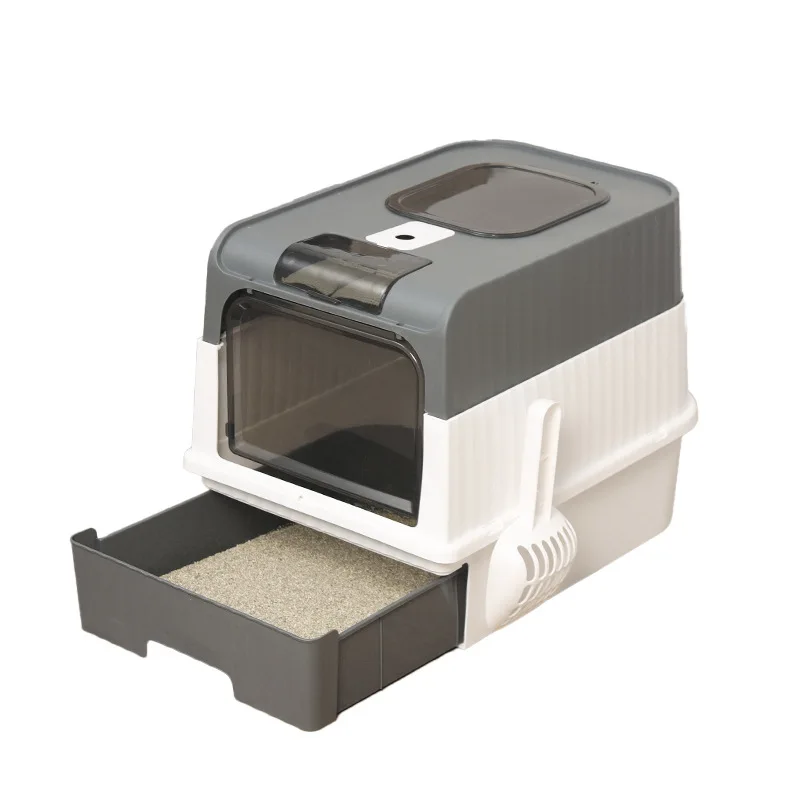 Large Foldable Cat Litter Box with Scoop - Odor Control Easy to Clean Front Entry  Top Exit