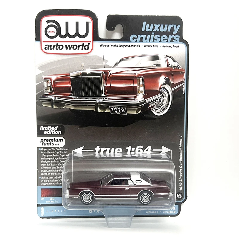 

Auto World AW 1/64 5-1979 Lincoln Continental Mark V модель автомобиля из литого под давлением винного красного цвета коллекционная игрушка подарок для детей