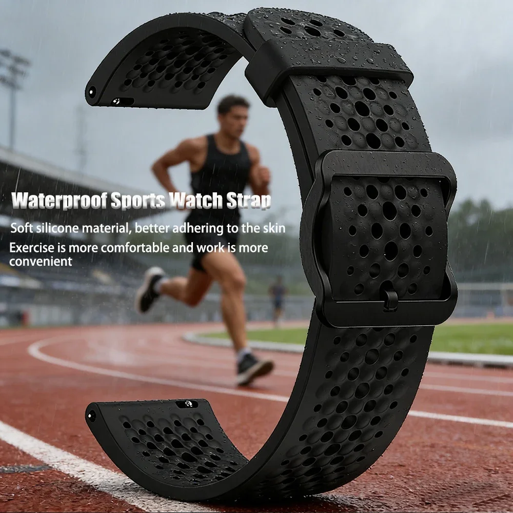 Breathable Silicone Sports Watch Band - 22/20 mm