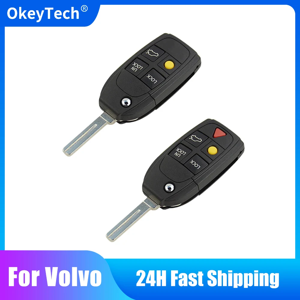 

OkeyTech 4/5 Buttons New Replacement Remote Flip Folding Car Key Case Cover For Volvo XC70 XC90 V50 V70 S60 S80 C30 Uncut Blade