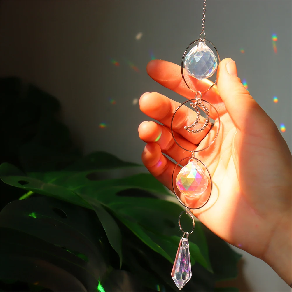 Crystal Sun Prisms Wind Chime Moon Star Hanging Sun Catchers Wind Chimes Rainbow Chaser Window Wedding Curtain Hanging Decor sun catcher,crystal pendant,sun catchers,window ornament