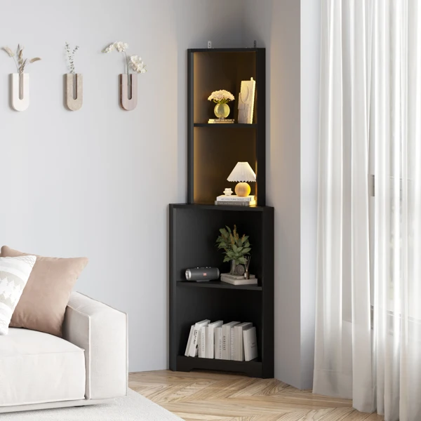 FCH 4层L型转角 展示架 刨花板 40*40*165cm 黑色 带LED灯加排插-14