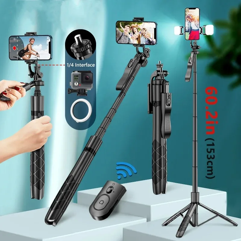 FANGTUOSI Wireless Selfie Stick Tripod 1530mm Foldable Monopod for Gopro Action Cameras Smartphones iPhone 13 14 Xiaomi phone tripod selfie stick