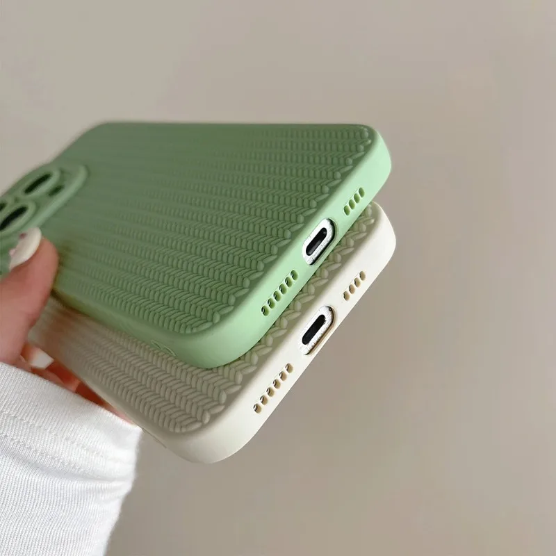 Elegant Fine Hole Woven Pattern Silicone Phone Case with Full Camera Protection & Shockproof Soft Bumper Cover