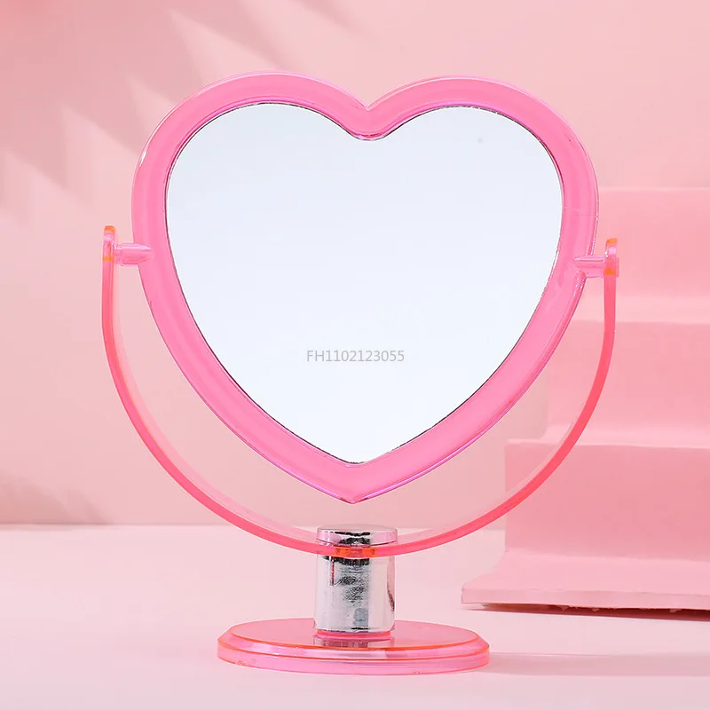 INS Korean Style Heart Shaped Cosmetic Mirror Acrylic Transparent Base Makeup Mirror Double Side Home Bedroom Desktop