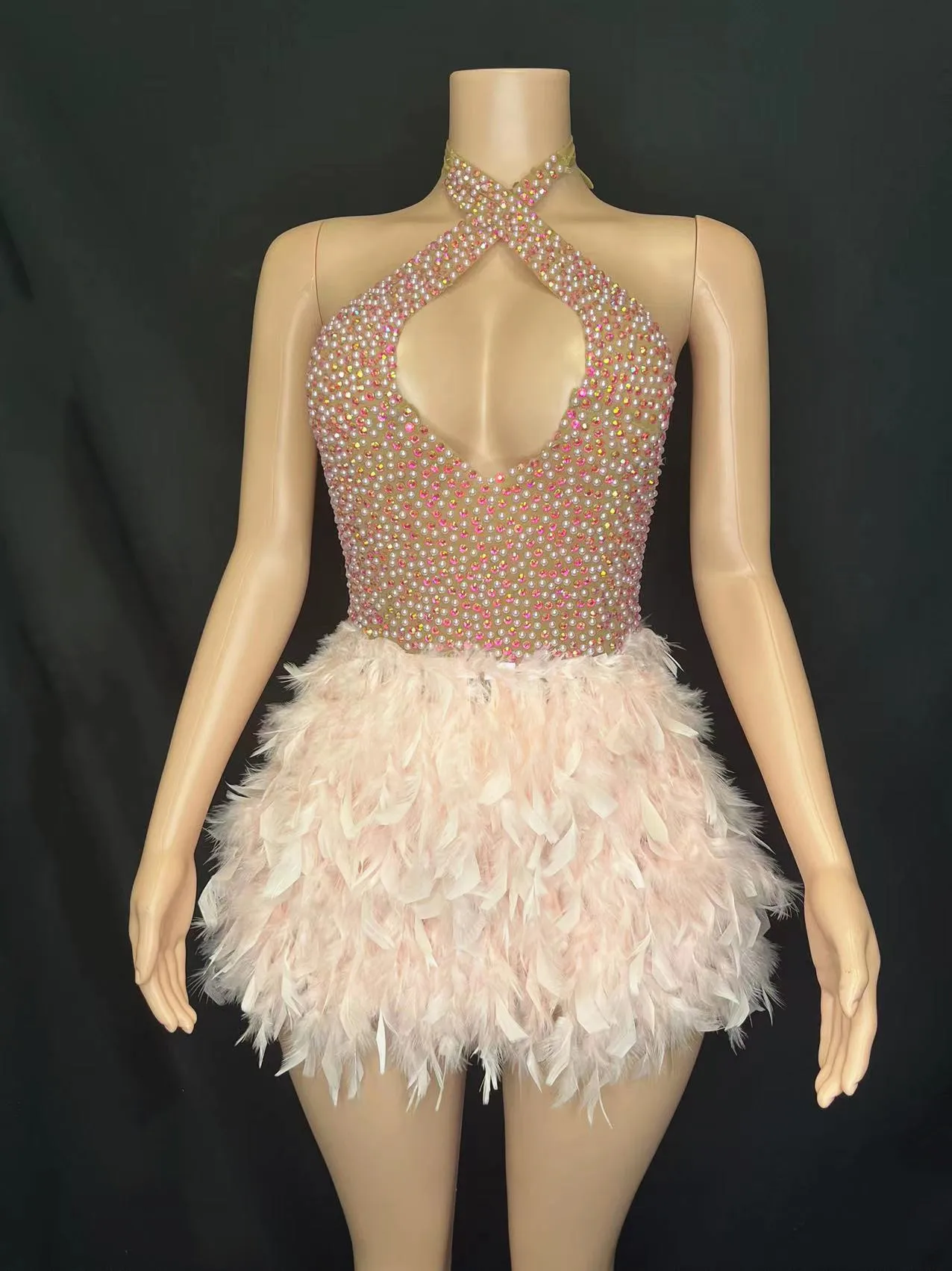 Pink luxury bling bling luxury feathers supersparkle birthday party dress little party dancesinger  E019