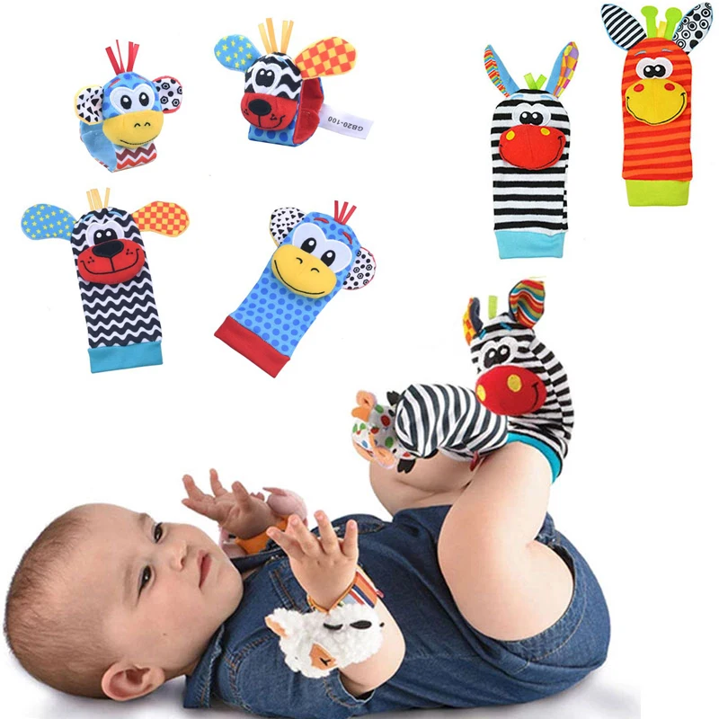 Cartoon Plüsch Socken Handgelenk Strap Rasseln Baby Spielzeug 0-12 Monate Neugeborenes kind Kinder Tier Socke Fuß Finder Spielzeug geschenk Weiche Rassel