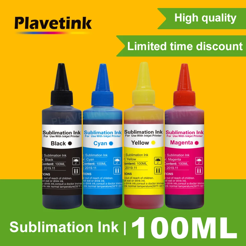 Plastetink Inchiostro A Sublimazione 4 Bottiglie Ricarica Inchiostro Per Epson Heat Transfer Press Et-2650 2700 2720 Wf-2630 2750 2760 R200 R220 R300