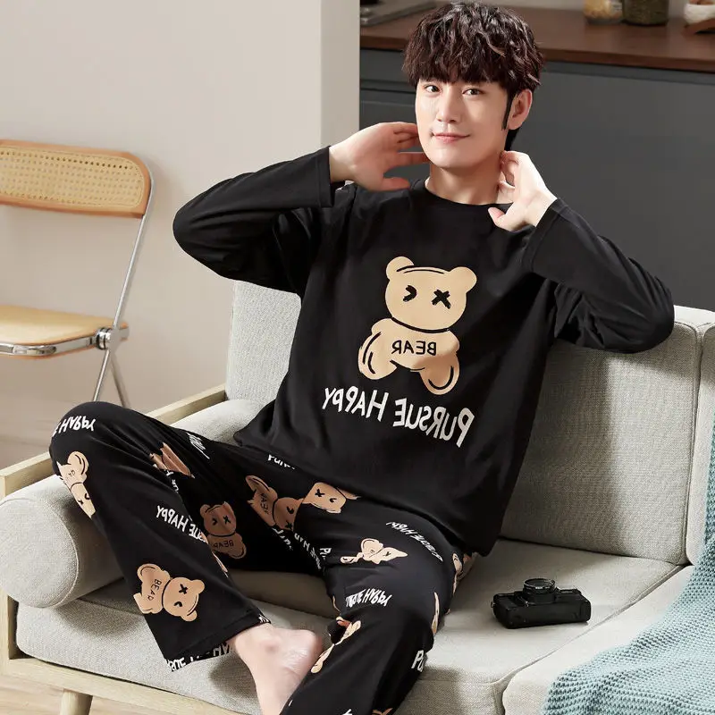 Winnter Men Pajamas Set Cotton Sleepwear Long Sleeved Nightwear Sprinp Autumn Cartoon Lounge Pyjamas Plus Size 5XL Nighties Suit