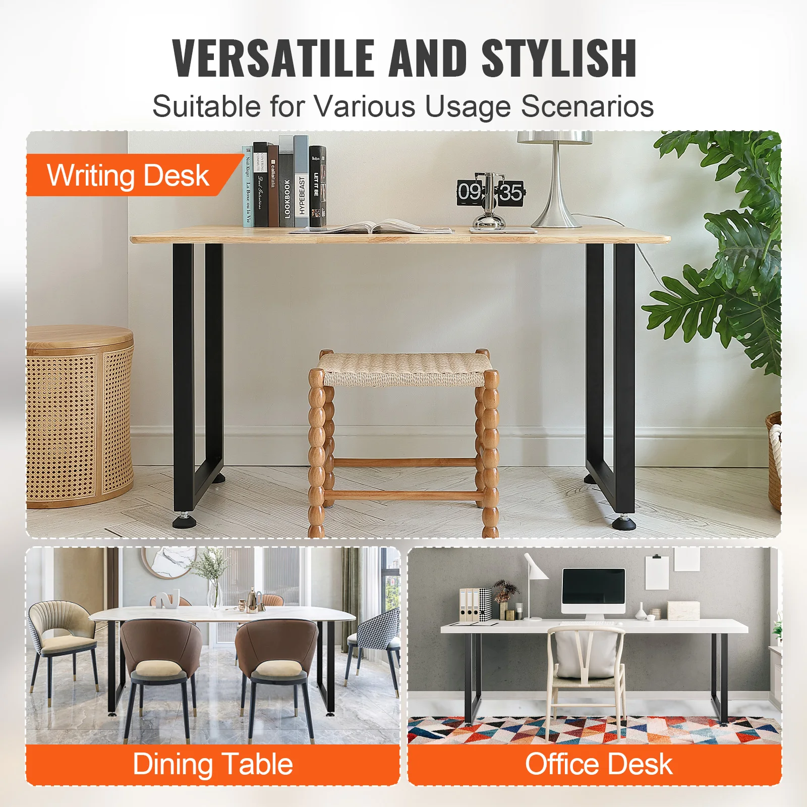 SucceBuy 2pcs 28 in Table Legs Adjustable Furniture Legs Square Reinforced Steel Office Table leg Max Load 1000 lbs For Home DIY