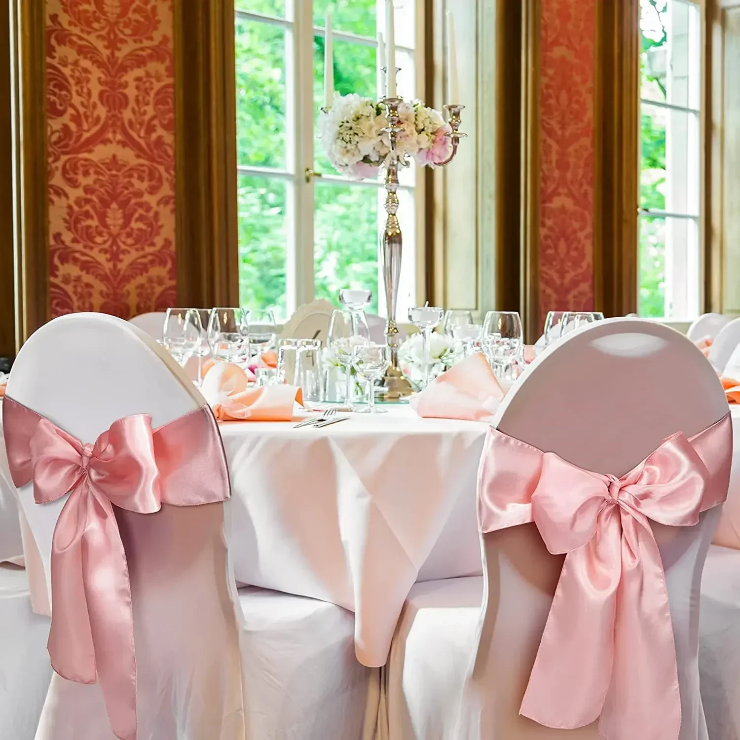 Satin Chair Sashes 20pcs/set 17*275cm Silk Chair Ribbon Bows Cover Decoration For Wedding Banquet Party Event Hotel satin chair sashes