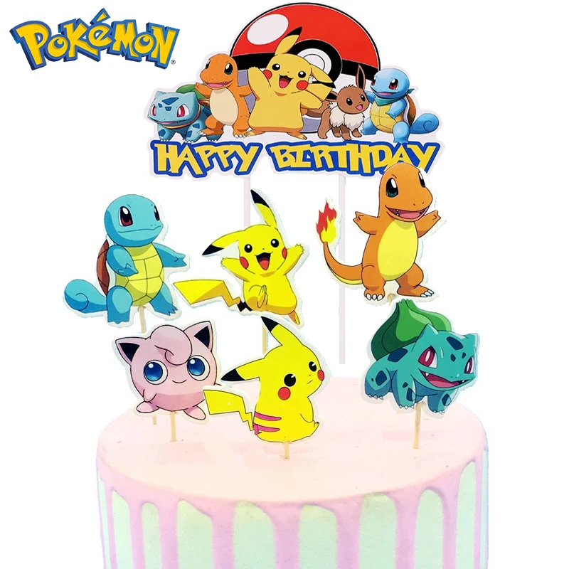 1 Set Pokemon Cake Topper Kawaii Anime Figure Pikachu Charizard Cake Insert Bambini Buon Compleanno Decorazione Fornitura Giocattoli