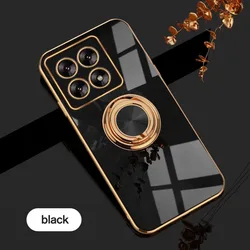 Sleek Silicone Camera Protection Case with Magnetic Ring Stand - Plating Finish for Mi 12 Pro 12S Pro (Black)