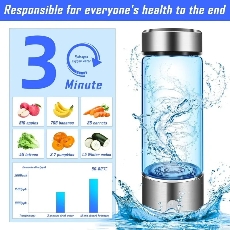 420ml Hydrogen-Rich Water Cup Portable Hydrogenated Water Bottle Alkaline Maker Rechargeable Antioxidan Hydrogen Generator