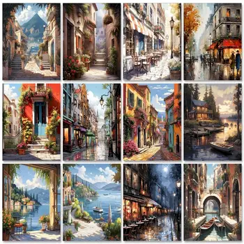 CHENISTORY peinture par numéros ville paysage Kits peinture à la main par numéros dessin sur toile peint à la main Art décoration de la maison cadeau 1