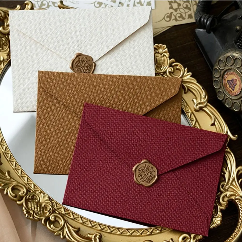 3pc Linen Envelope Letter Set Love Letter Lacquer Envelope Cowhide Special Paper Invitation Postcard Thicken Stationery