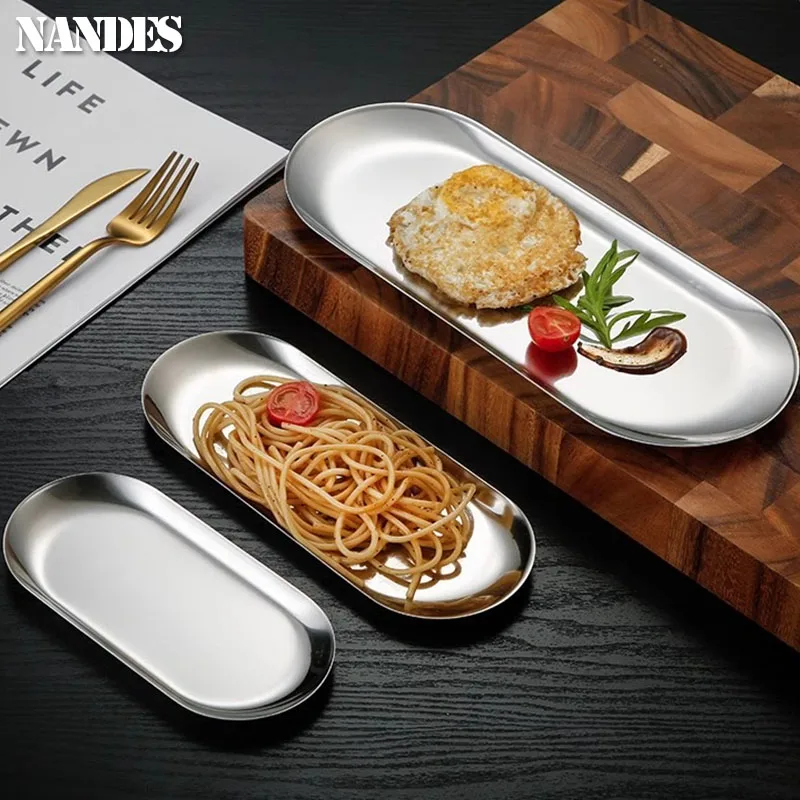 Kitchen Tray Stainless Steel Gold Dining Plate Dessert Plate Nut Fruit Cake Tray Snack Western Steak Dish