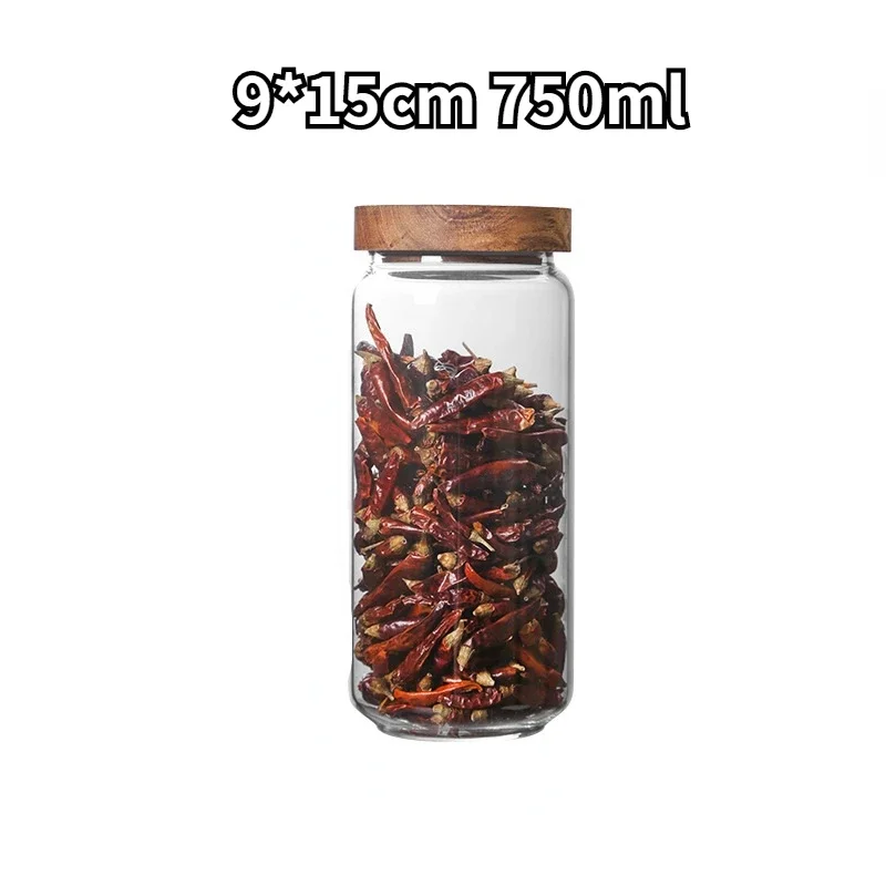 Compact Glass Storage Jar with Airtight Wooden Lid - Ideal for Coffee, Beans, Rice, and Sugar