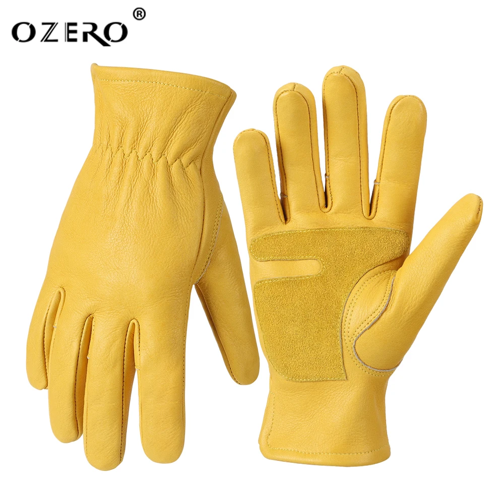 

OZERO Leather Work Gloves Flex Grip Tough Cowhide Gardening Glove for Wood Cutting/Construction/Truck Driving/Garden/Working Men