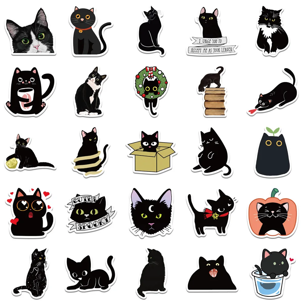 10/20/40pcs Animal Black Cat Cute Stickers Decal Decoration Luggage Laptop  Scrapbook Phone Skateboard Kid Cartoon Sticker Toy