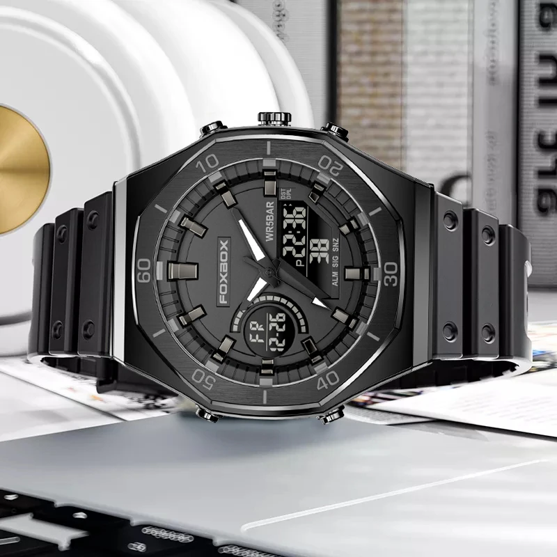 FORSINING Orologio Uomo Quadrato Con Grande Quadrante E Cronografo - Movimento Al Quarzo, Cassa In Acciaio, Cinturino In Silicone Morbido, Impermeabile Agli Spruzzi, Regalo Casual Sportivo - 2