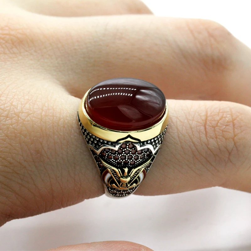 新しいトルコスタイル S925 スターリングシルバーメンズレッド