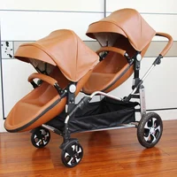 NOUVEAUX Jumeaux bébé poussette 2 en 1 pliable deux enfants PU cuir poussette étanche Double landau double poussettes jumeaux pour 2 3