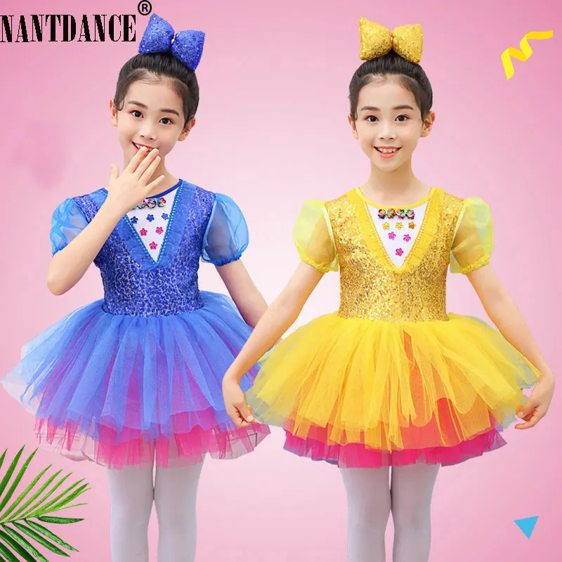 

Girls Kids Sequin Cute Dance Costume Tutu Skirt Recital Competition Performance Dress Ballet Jazz Tap