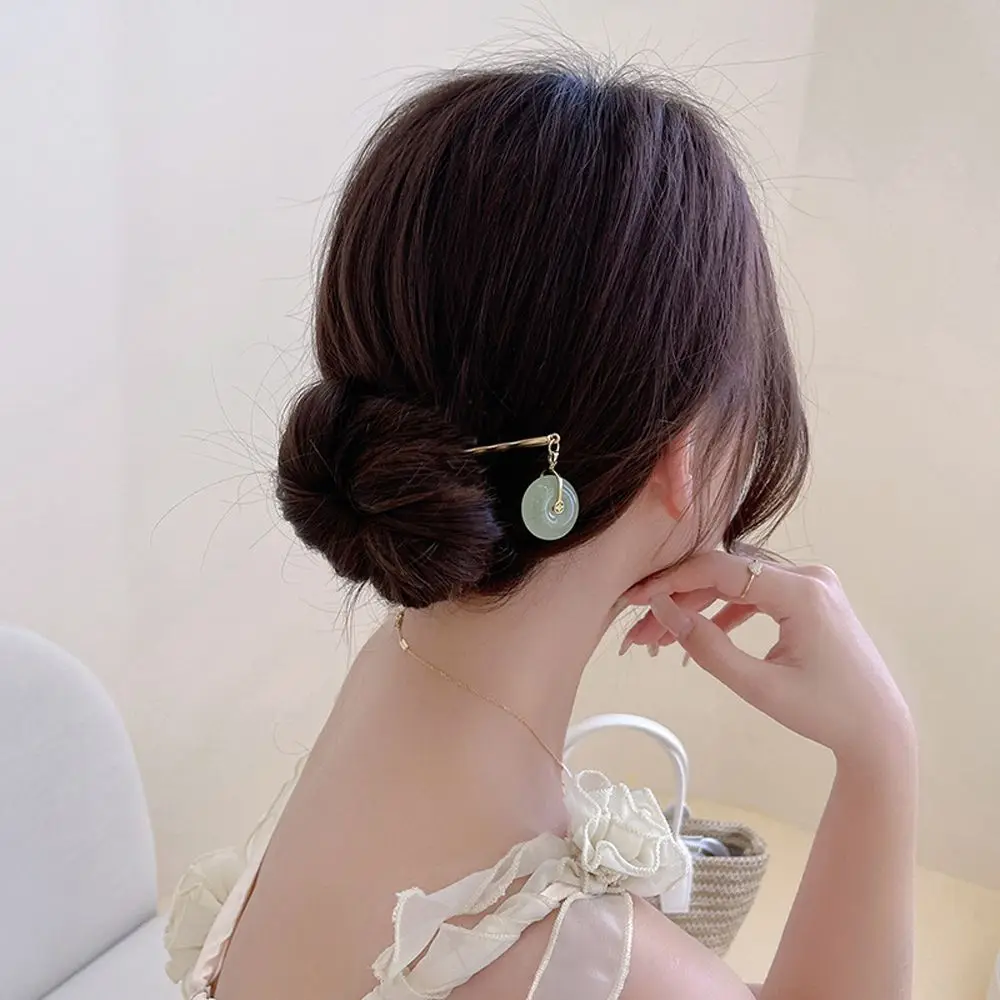 Korean Chinese Hanfu Hairpin Jade Hair Stick Girl Headdress Simple Tassel Hair Clip Women Elegant Retro Hair Fork Bridal Headwea