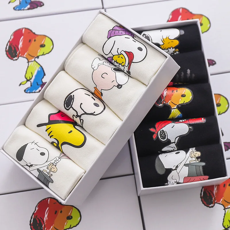 Kawaii Snoopy Charlie Brown Woodstock Plushie Cartoon Schattige Pop Ins Doos Met Bedrukte Sokken Anime Pluche Speelgoed Voor Meisjes Verjaardagscadeau