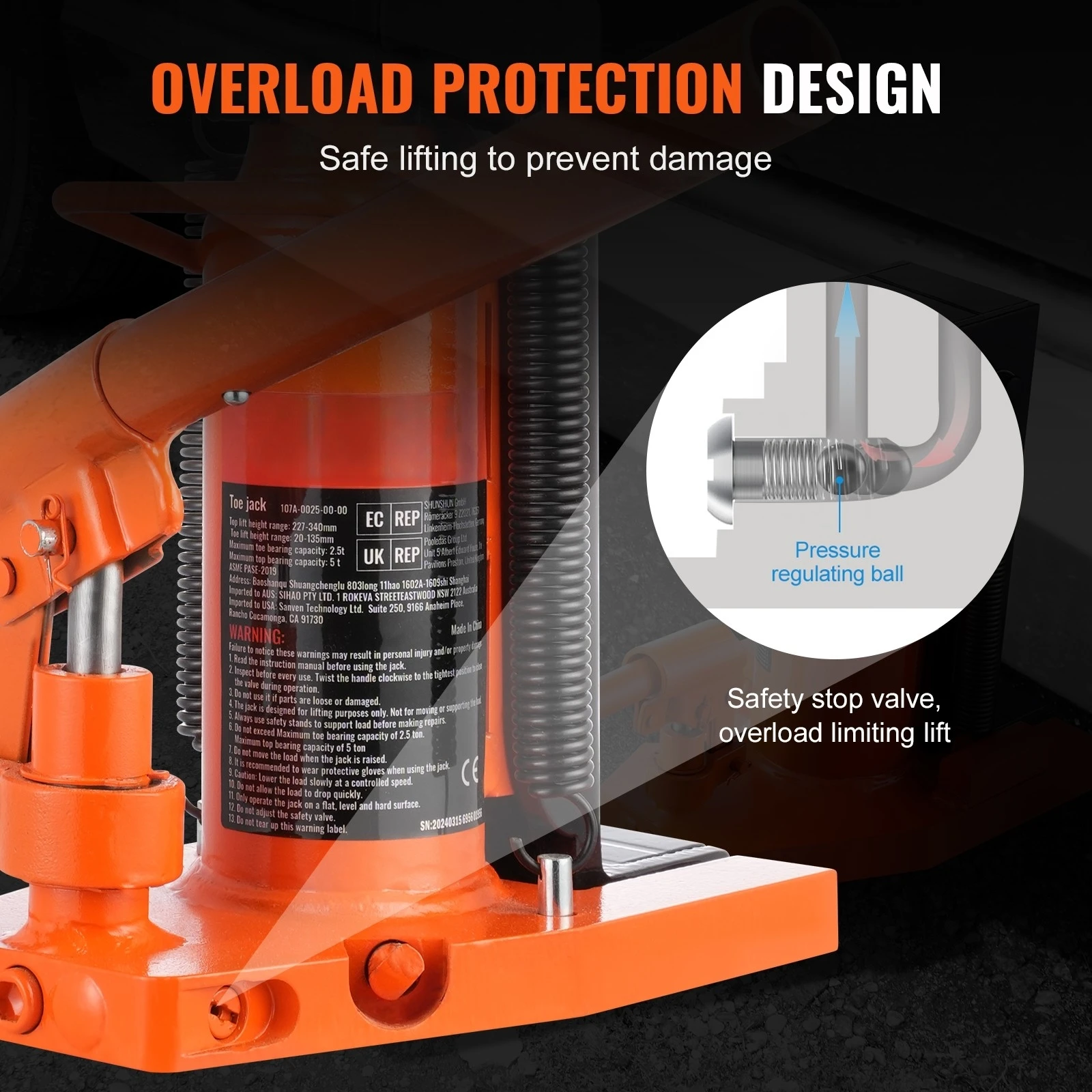 SucceBuy Hydraulic Toe Jack 2.5T Toe Jack Lift 0.8-5.3in Toe Height 8.9-13.4in Top Height, Air Hydraulic Claw Jack for Machinery